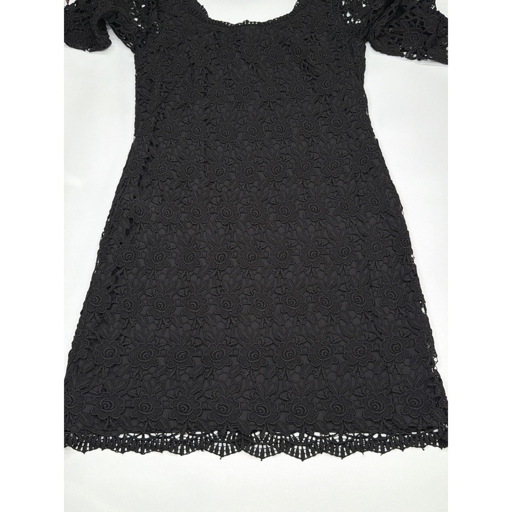 White House Black Market‎ Black Lace Square Neck 3/4 Sleeve Sheath Dress Size 8 - Picture 4 of 10